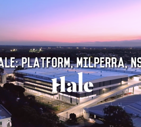 Aerial view of Platform by HALE and Vaughan Constructions in Milperra, NSW at sunset